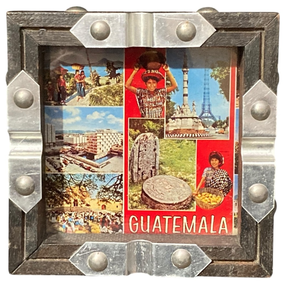 Vintage Wood and Metal Guatemala Souvenir Ashtray